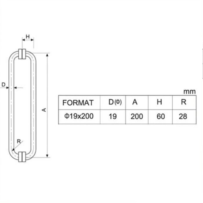 Ручка для скляних дверей 19*200